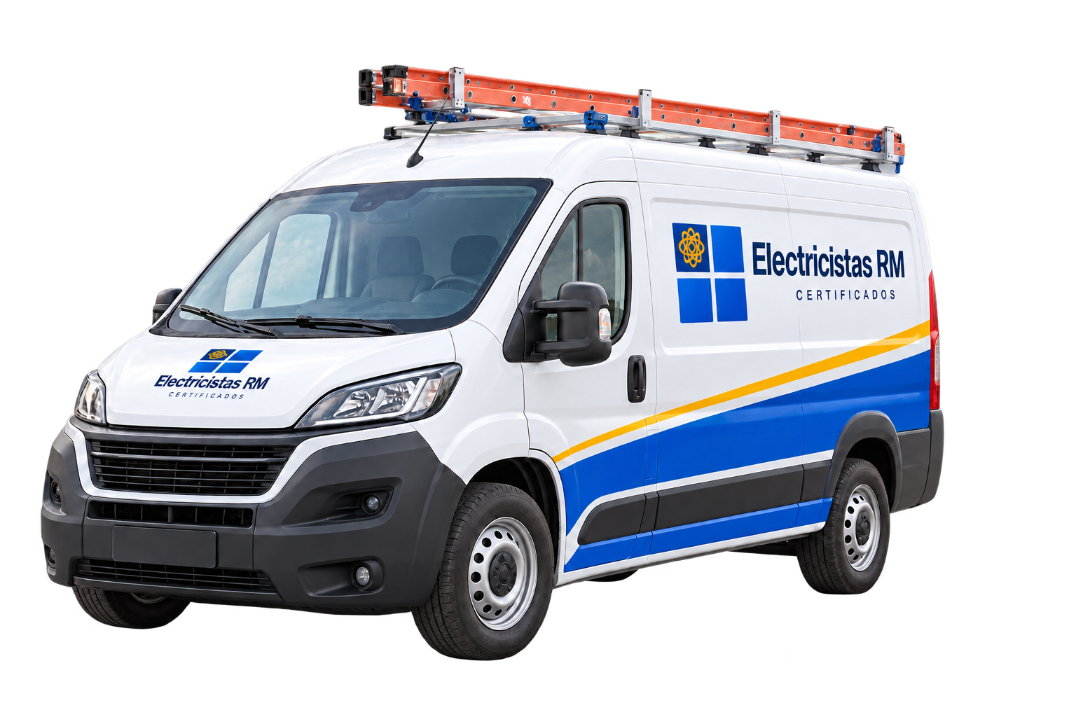 Imagen ilustrativa de una camioneta de servicio rotulada con Electricistas RM